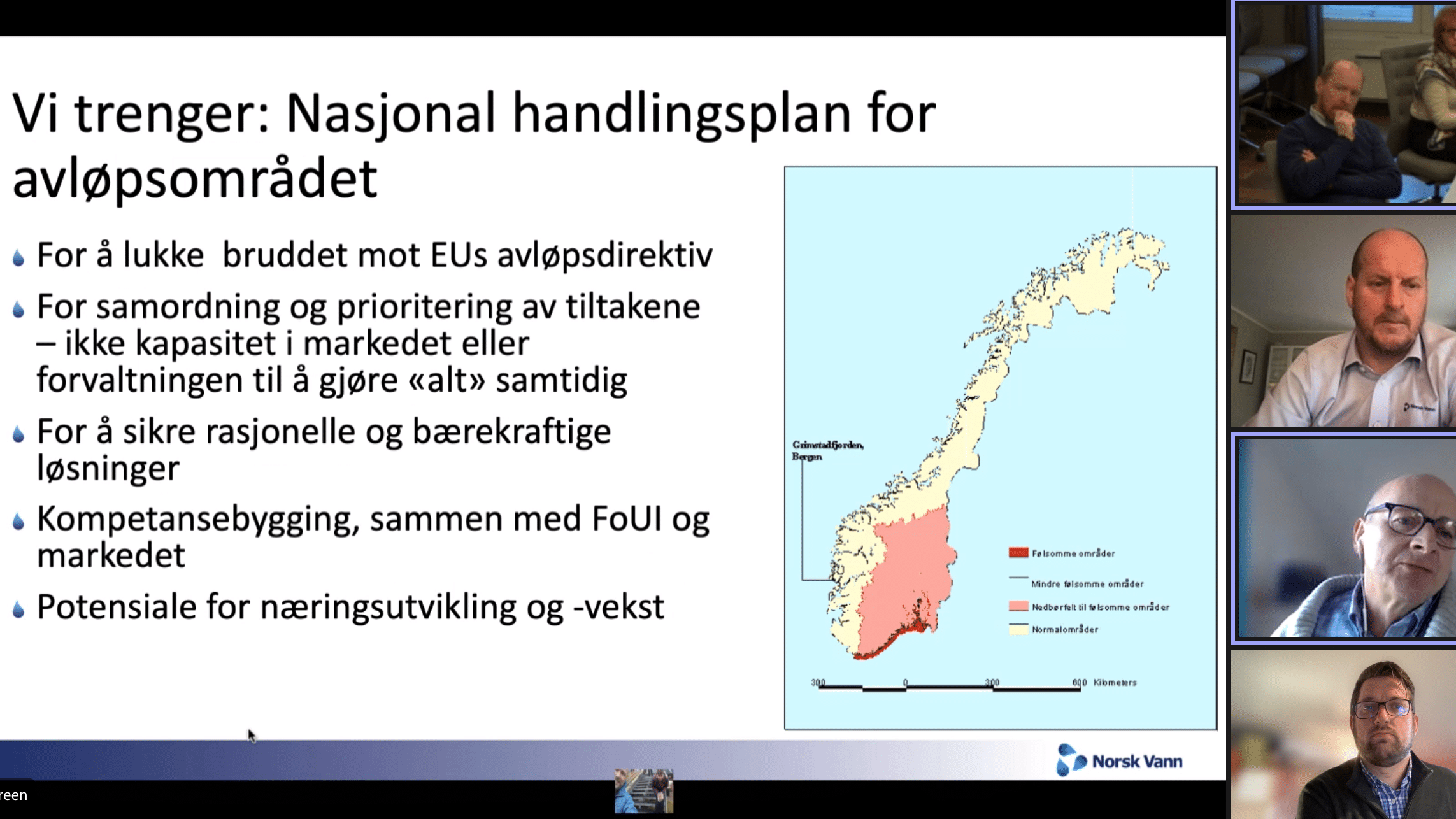 Bilde fra digitalt møte mellom Norsk Vann og Klima- og miljødepartementet