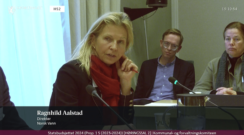 Direktør i Norsk Vann, Ragnhild Aalstad ifm høring i Energi- og miljøkomiteen