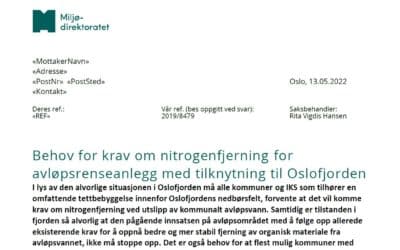Krav om nitrogenfjerning for avløpsrenseanlegg i nedbørfeltet for Oslofjorden